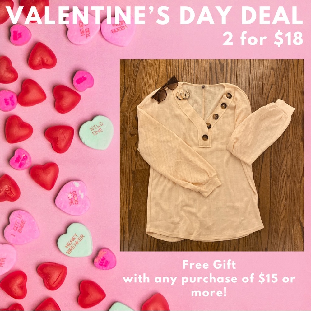 💗2 for $18💗Waffle Knit V-Neck Boho Shirt